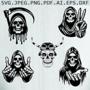 Grim Reaper Skeleton Svg, Grim Reaper finger Skull Svg, Skull Vector Silhouette, Drippy Skull Svg, Grim Cricut for Clipart,Png,Dxf