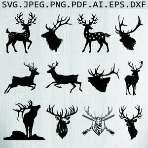 Elk SVG Bundle: Deer, Wildlife, Forest Cut Files (PNG, DXF)