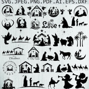 Nativity Scene SVG Bundle: Christmas Silhouette Clipart (Digital Download)