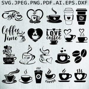 Kaffee SVG Bundle: Silhouette Clipart, Becher & Teetassen Designs (Digitaler Download)