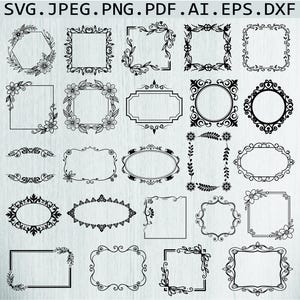 Floral Frames SVG,Frames Svg,Square SVG Bundle,Floral Wreath SVG,Rectangle Frame Svg,Floral border Svg,Silhouette,Png,Dxf