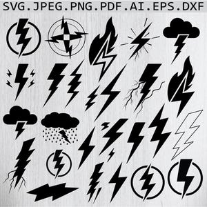 Lightning Svg Bundle, Lightning Svg, Lightning Clipart, Lightning Bolt Svg, Thunder Cut Files, Lightning Silhouette, Flash Svg, Png,Dxf