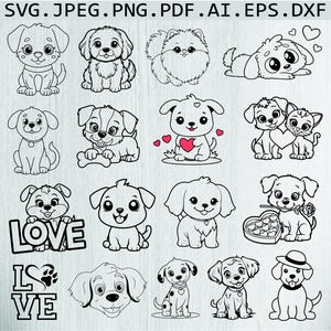 Cute Dog SVG, Cute Dog Svg Bundle, Cartoon Puppy Clipart, Dog Silhouette, Cute Puppy Svg Bundle, Dog Cricut, Dog Head Svg, Png, Dxf