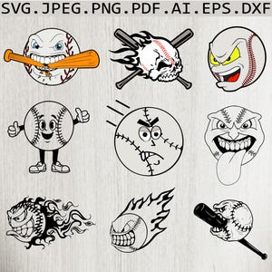 Baseball SVG,Baseball Angry SVG bundle,Angry mean Face, Fastball Sport Pitcher Team Svg,Clipart For Cricut,Silhouette, Cut Files,Png,Dxf