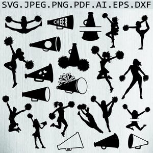 Cheerleader Svg, Cheerleader Clipart, Cheerleading Svg Bundle, Cheerleader Cut Files for Cricut,Cheer Svg, Cheerleader Silhouette,Png,Dxf