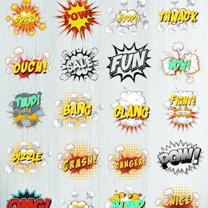 Comic Style Action Svg Bundle, Comic Cartoon Style Svg, Comic Text Clipart, Commercial Use, Comic Svg, Comic Balloon Bubble Svg,Png,Pdf,Eps