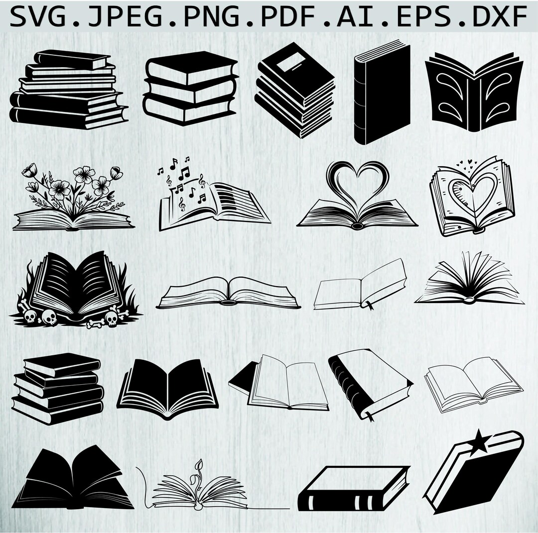 Books SVG Bundle: School, Book Club, Student Cut Files (digital ...