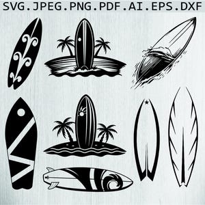 Surfboard Svg,, Surfing Svg, Surf Clipart, Surfboard Silhouette Shapes, Surf Boards Svg, Surfer Man Svg, Summer Clipart,Png,Dxf