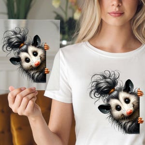 Funny Opossum Face DTF Transfer, Big Eyed Animal with Wild Hair, Ready to Press, DIY Shirt Design, Whimsical Print for Craft Projects