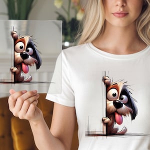 Peeking Puppy DTF Transfer, Adorable Dog Cartoon, Ready to Press, DIY Funny Pet Shirt, Cute Animal Print