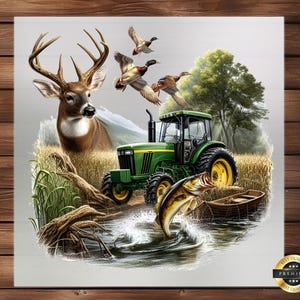 Hunting, Fishing, Farming DTF Transfer, Dynamic Outdoor Graphics, Perfect for Custom Apparel & Outdoor Enthusiasts, Ready-to-Press