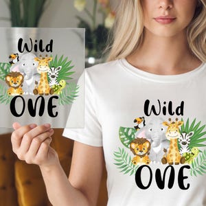 Safari Animals DTF Transfer, Wild One Birthday Shirt Print, Jungle First Birthday Design, Baby Party DIY Apparel, Cute Animal Iron-On
