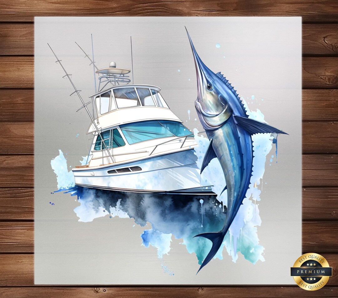 Deep Sea Fishing DTF Transfer: Nautical Marlin Design - Etsy
