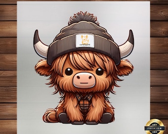 Highland Cow Baby DTF Transfer, Ready to Press Iron on Decal, Cute Farm Animal Design, Kids and Adults Apparel, DIY Craft Supply