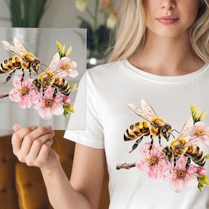 Bees on Dandelion DTF Transfer, Nature Inspired Print for DIY Shirts, Ready to Press Bee Art, Garden Insect Heat Transfer