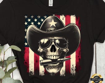 USA Flag Skull Sunglasses DTF Transfer, Patriotic Design for Apparel, Perfect for T-Shirts & Hoodies, Unique DIY Crafting for Independence
