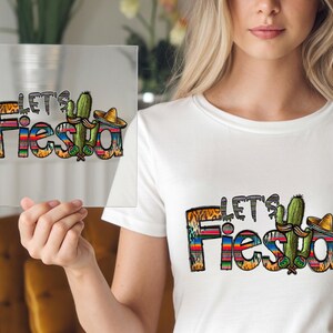 Mexican Party DTF Transfer, Fun Let&#39;s Fiesta Print, Ready to Press, Sombrero & Maracas Design, Latin Celebration Tee, Colorful Cinco de Mayo