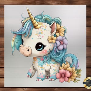Cute Unicorn Floral DTF Transfer, Magical Garden Fantasy for Custom Apparel, Kids&#39; Tees, Hoodies, Accessories, Easy-to-Apply Vibrant Design