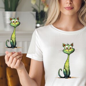 Whimsical Cat DTF Transfer, Funny Pet Lover Print, Ready to Press, DIY Unique Shirt, Stretchy Kitty Design