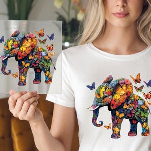 Boho Elephant DTF Transfer: Butterfly Tribal Print for Clothing