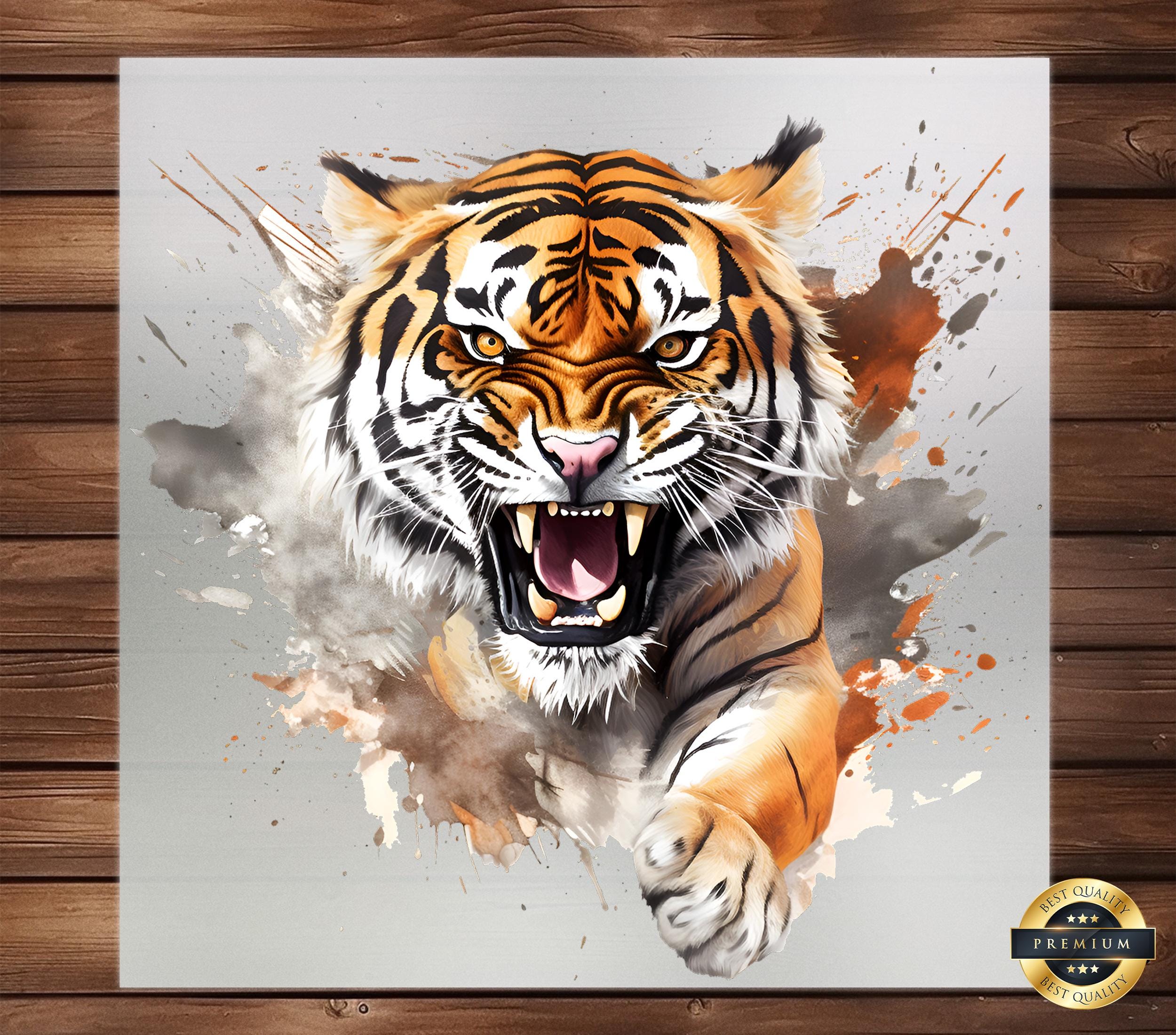 Watercolor Tiger DTF Transfer: Aggressive Iron-On Apparel Art