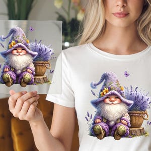 Farm Gnome DTF Transfer, Rustic Gnome with Lavender Soap Cart and Flowers, Ready to Press DIY Shirt Art for Cozy Decor Lovers