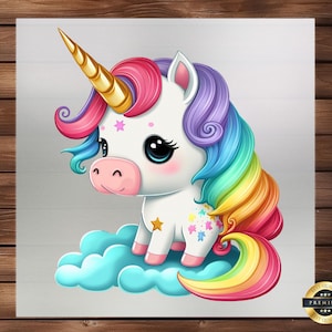 Cute Rainbow Unicorn DTF Transfer, Whimsical Design for Kids&#39; Apparel & Accessories, Perfect for Adding a Splash of Magic, Ready to Press