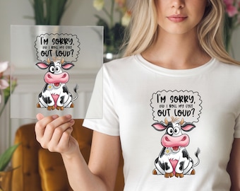 Sassy Cow DTF Transfer: Funny Farm Shirt DIY, Ready to Press