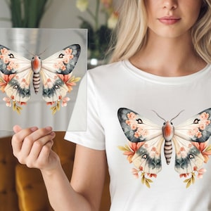 Watercolor Butterfly DTF Transfer with Flowers, Ready to Press, DIY Apparel, Boho Decor Accent, Perfect for Clothing, Easy Iron-On