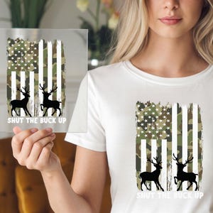 Camo Flag DTF Transfer, Funny Hunting Art, Deer and Antler Design, Ready to Press, DIY Iron-On, Rustic Gift Idea, Outdoor Decor