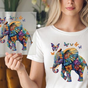 Boho Elephant DTF Transfer: Butterfly Tribal Print for Clothing