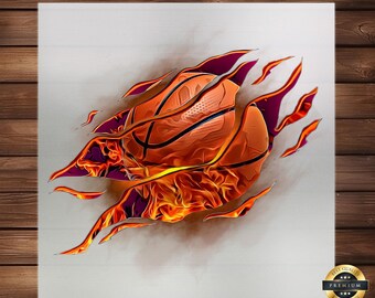 Basketball Fireball DTF Transfer: Sports Apparel Graphic