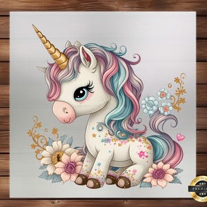 Unicorn Clipart Kids Cartoon DTF Transfer, Whimsical Fantasy Design for Youth Apparel, Easy Apply, Perfect Magical Wardrobes, Enchanting Art