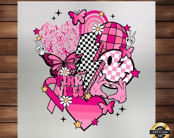 Retro Breast Cancer Awareness DTF Transfer: Cartoon Design
