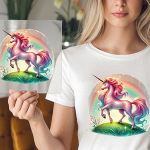 Magical Unicorn DTF Transfer, Rainbow Glow Design, Ready to Press Iron-On for DIY Shirts, Bags, and Home Decor