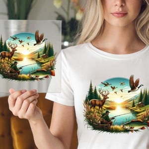 Fishing DTF Transfer, Hunting and Nature Print, Wildlife Adventure Art, Ready to Press, DIY Iron-On, Rustic Outdoors Shirt