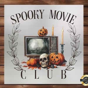 Spooky Movie Club DTF Transfer, Halloween Horror Design, Easy Application, Perfect for Apparel, Ready Press, Iron on Decal, DIY Craft Supply
