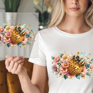 Bee With Flowers DTF Transfer, Garden Insect on Bloom Cluster, Ready to Press Design for Natural Spring Shirt or Tote Projects