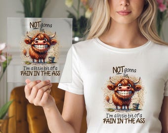 Not Gonna Lie I'm A Little Bit Of A Pain In The Ass DTF Transfer: Sarcastic Highland Cow Graphic