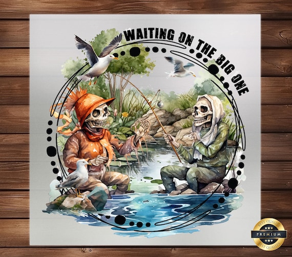 Fishing Skeleton DTF Transfer: Outdoor Apparel Iron-on Decal