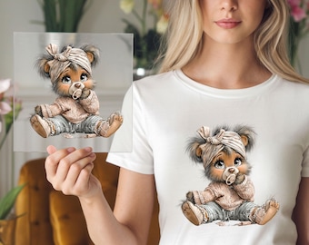 Baby Bear With Pacifier DTF Transfer: Soft Baby Animal Illustration