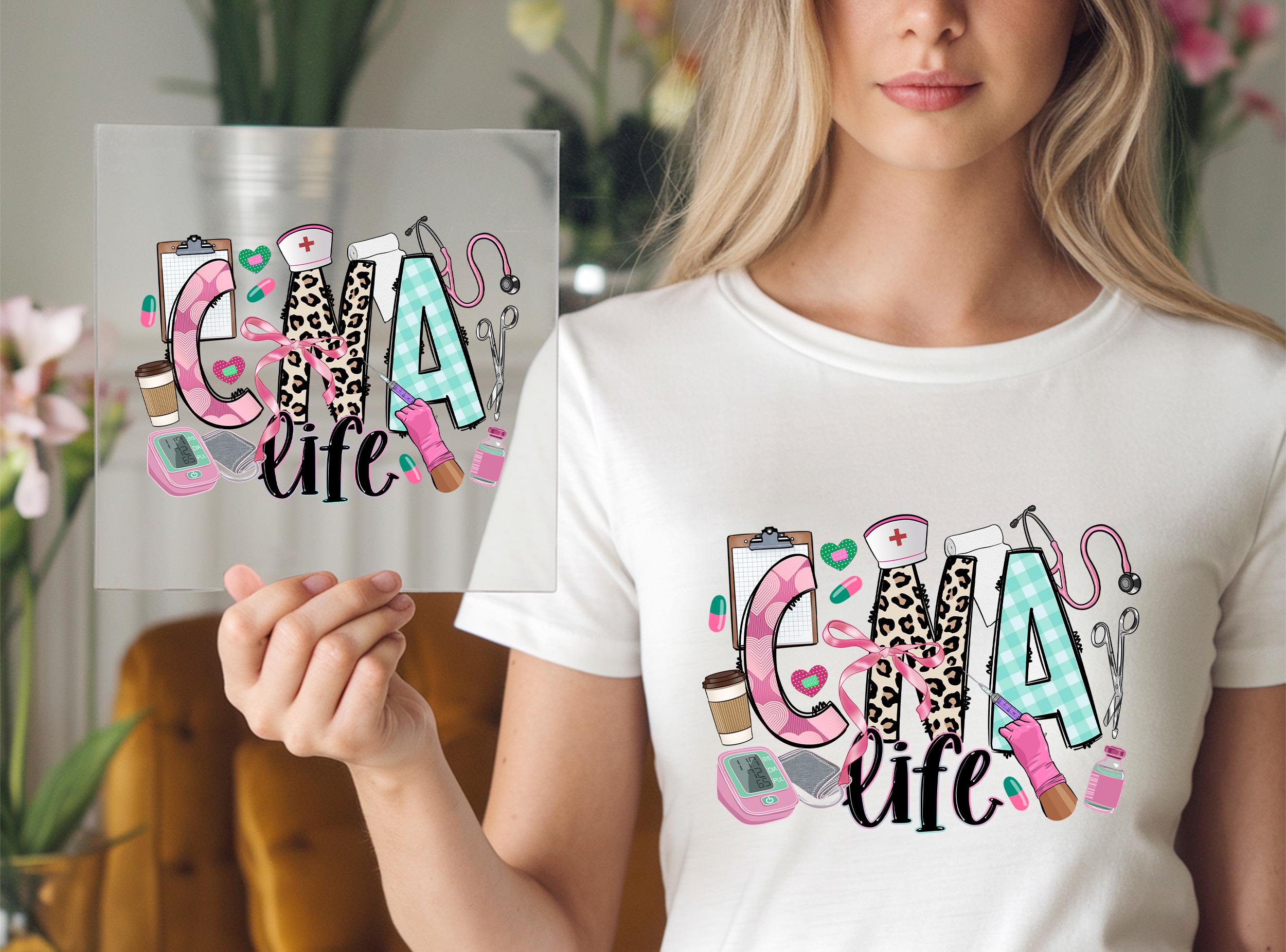 CNA Nurse DTF Transfer, Cute Medical Assistant Life Design, Stethoscope and Coffee Art, Ready to Press Healthcare Shirt