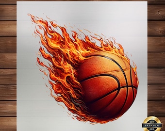 Basketball on Fire DTF Transfer: Dynamic Sports Graphic