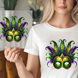 Feathered Mardi Gras Mask DTF Transfer: Ornate Gold Details