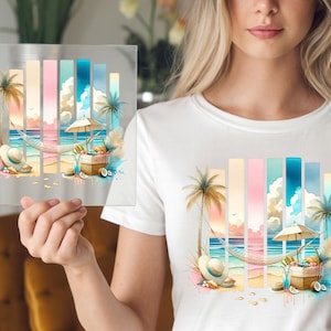 Summer Beach DTF Transfer, Tropical Vacation Ready to Press, Palm Trees Ocean Design, Heat Press DIY Shirt, Retro Summer Vibes