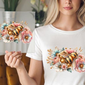 Floral Honey DTF Transfer: Rustic Iron-On for Apparel