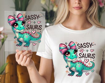 Sassy Saurus DTF Transfer: Valentine Dino Apparel Graphic