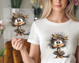 Owl With Leopard Bow DTF Transfer: Trendy Owl Character Artwork