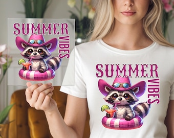 Raccoon Summer Vibes DTF Transfer: Tropical Beach Outfit