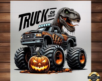 T-Rex Truck or Treat DTF Transfer: Halloween Monster Truck Iron-on Decal